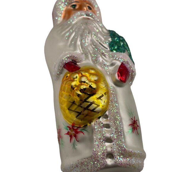 Christopher Radko Poinsettia Santa White Christmas Ornament 5” RETIRED 1991 VTG - Picture 8 of 11
